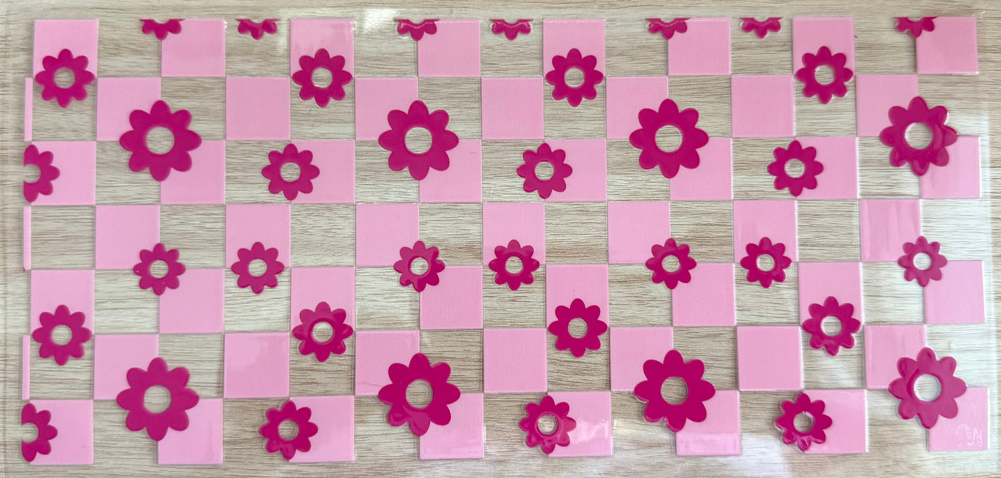 #9 Pink Flowers & checker board